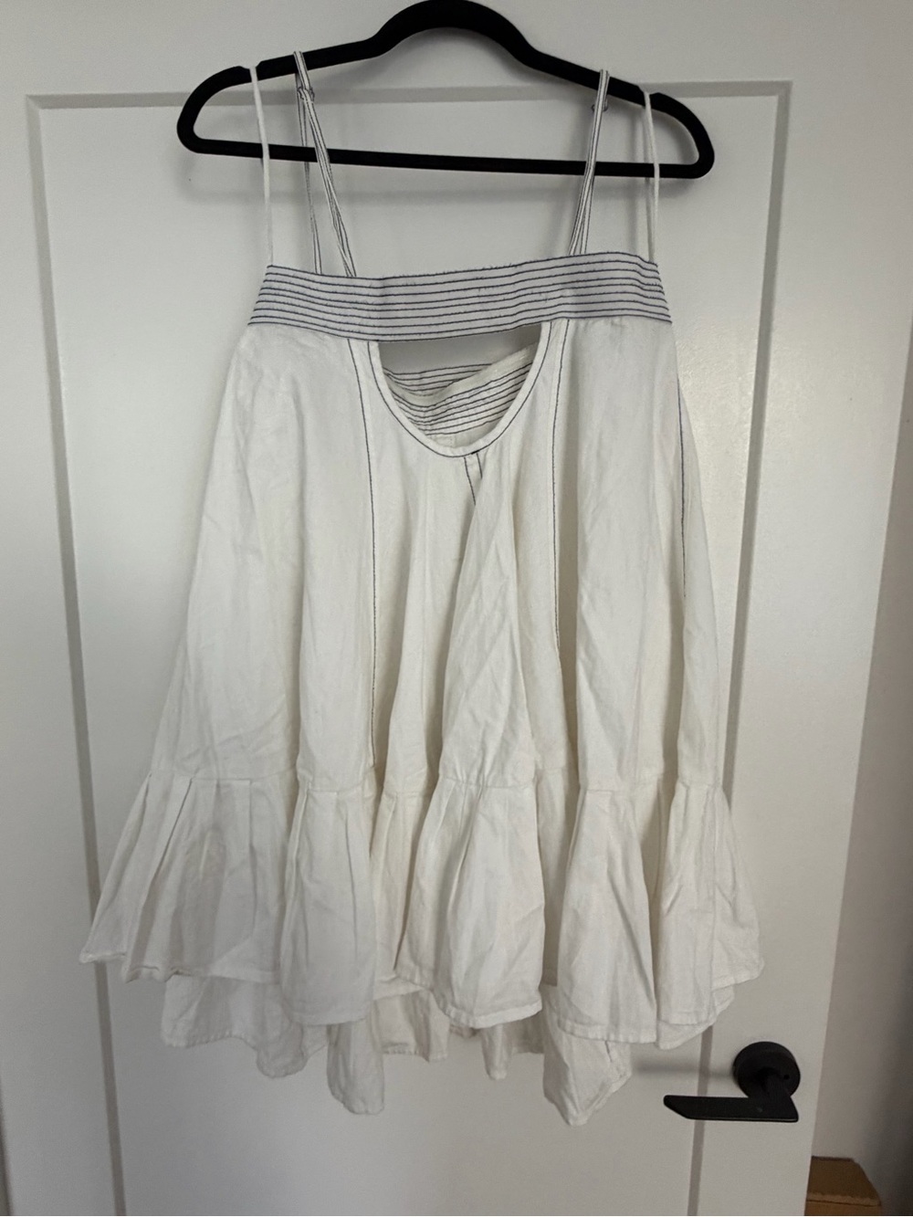 Free People White Spaghetti-Strap Mini Dress with Belt Detail - Picture 6 of 8